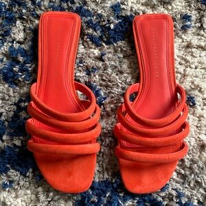 Flat Sandals. Orangey Coral Color. Zara Trafaluc. Size 7 (38). Like New